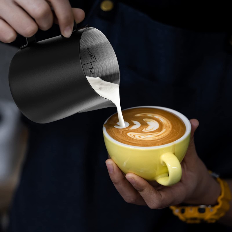 HULISEN 6.8oz/200ml Milk Pitcher, Stainless Steel Espresso Latte Steaming Frothing