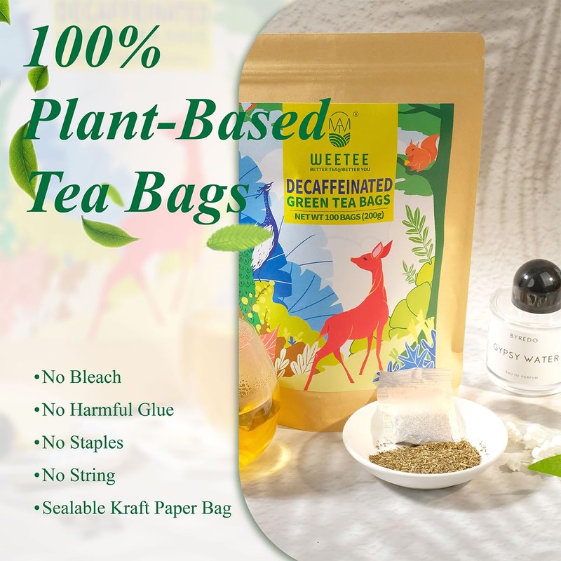 WT WEETEE Decaf Green Tea Bags, 100 Count CO2-Decaffeinated Green