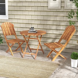 Outsunny 3-Piece Acacia Wood Bistro Set, Foldable Bistro Table and Chairs, Outdoor Bistro Set for Garden, Backyard, Balcony, Deck, Porch, Natural Wood Finish