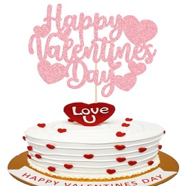 1 decoración para tartas de feliz día de San Valentín, con purpurina rosa, dulce corazón, sé mi día de San Valentín, decoración de tartas de cumpleaños