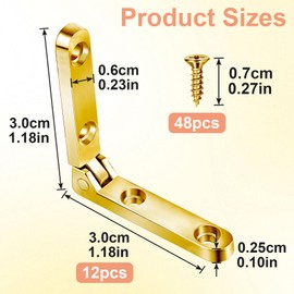 Joez Wonderful 12 Pcs 90 Degree Hinges, Wooden Box Hinge Cabinet Hardware with 48 Screws, Small Hinge for Jewelry Box, Case, Chest (Gold)