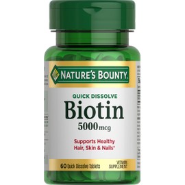 Nature's Bounty Biotin, Supports Metabolism for Cellular Energy and Healthy Hair, Skin, and Nails, 5000 mcg, 60 Quick Dissolve Tablets