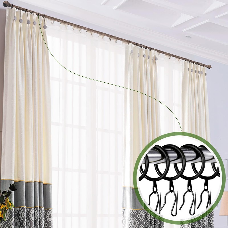 44 Pcs Metal Drapery Curtain Rings with Hooks Hanging Curtain