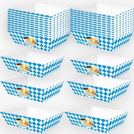 20Pcs Oktoberfest Party Supplies Oktoberfest Checkered Paper Trays Bavarian Flag German Beer Festival Snack Trays Nacho Hot Dog Serving Trays for Oktoberfest Festival Beer Party Supplies Favors