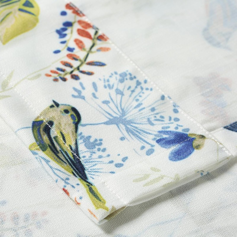 VOGOL Tie Up Blue Bird Kitchen Curtains, Floral Printed Pattern