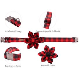 Uniqe Style Paws Christmas Grid Dog Collar, Female or Male Adjustable Dog Collar with Flower, Durable Floral Pattern Pet Collar for Small Dogs and Cats