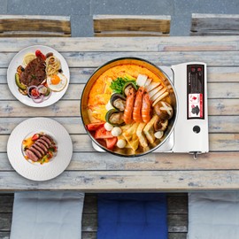 Portable Camping Stove, 3500W Gas Stove with Grill Plate and Portable Case, BBQ Grill Butane Camping Stove Camping Stove Ideal for Outdoor Cooking Camping Road Trip Gathering (White)