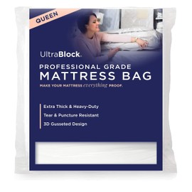 UltraBlock Mattress Bag for Moving & Storage – Heavy-Duty 6-Mil Thick Plastic Cover – Waterproof, Tear-Resistant Protector for Twin, Queen, & King Size – Reusable Mattress Moving & Disposal Bag