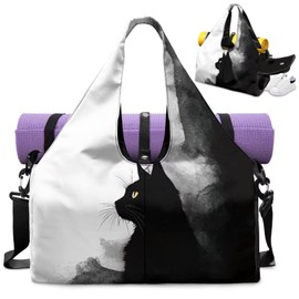 Tansealive Black Cat Print Gym Bag with Shoe Compartment Large Capacity Duffle Bags Portable Lightweight Gym Bag with Wet Pocket Water Resistant Yoga Mat Holder Duffel Bags Swimming Yoga Workout