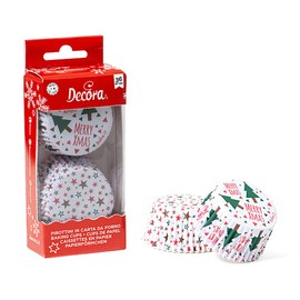 DECORA, 0339872 Muffin Cases Convenient for Baking, Presenting and Gifting Muffins, Heat Resistant up to 220°C, Made in Italy, Christmas Tree and Stars Pattern, Pack of 36