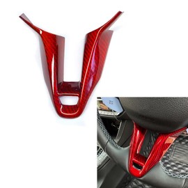 FUEISOF For Hyundai I30 2017-2024 Real Carbon Fibre Car Steering Wheel Cover Decor Sticker Frame Decorative Frame Red (Steering Wheel Trim)