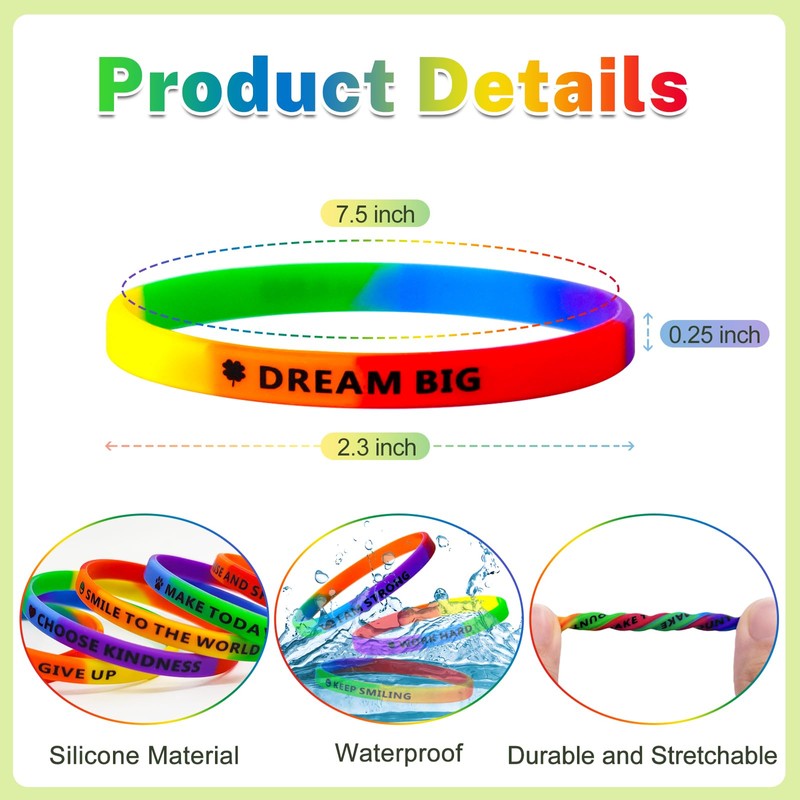 100 Pieces Ultra Thin Motivational Wristbands Friendship Bracelets Colored Inspirational