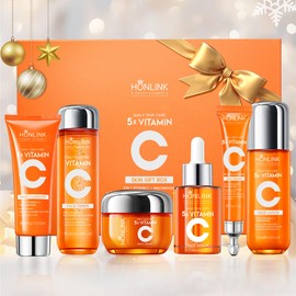Glown 6-Piece Hydrating Skincare Set with 5X Vitamin C & Niacinamide Collagen,HONLINK Face Care Kit Includes Toner, Faical Serum,Cleanser,Moisturizer, Eye Cream & Body Lotion | Unique Gift for Women