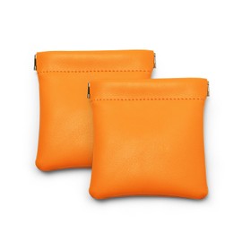 Oirlv 2PCS Orange Jewellery Pouch Jewellery Organiser PU Leather Pouch for Coins Brooch Badge Keys