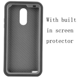 Annymall Case for LG Stylo 4 Plus with Built-in Screen Protector, Hybrid High Impact Resistant Rugged Full-Body Shockproof Tri-Layer Heavy Duty Case (Black)