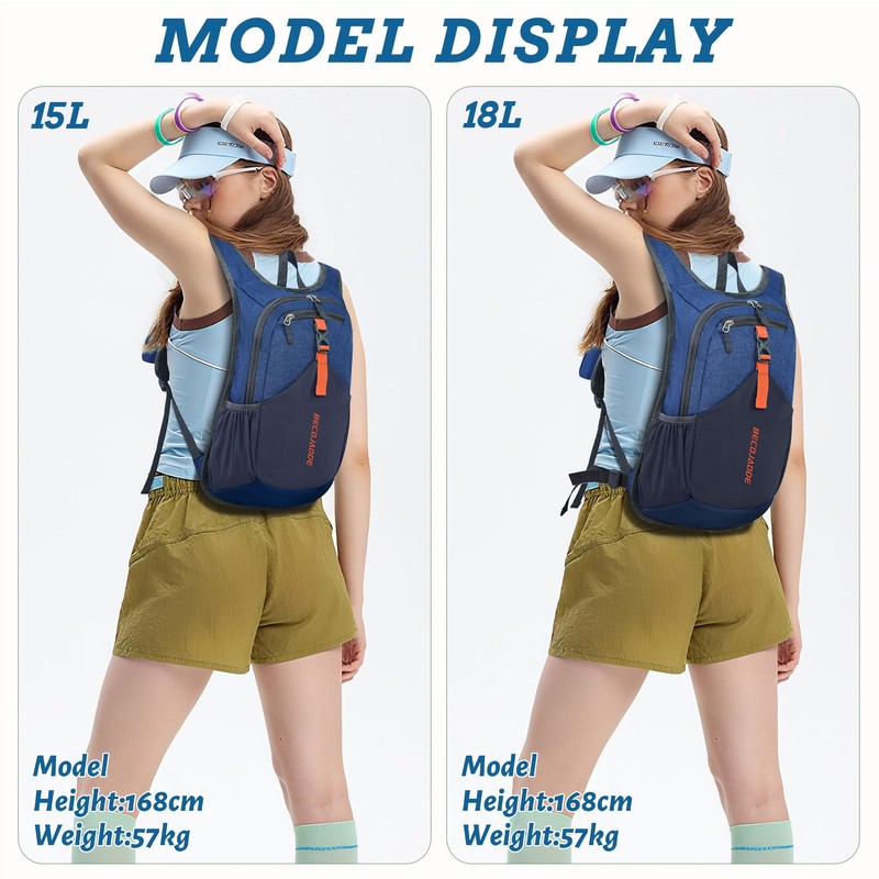 BECOJADDE 18L Hiking Backpack for Men Women Foldable Small Rucksack