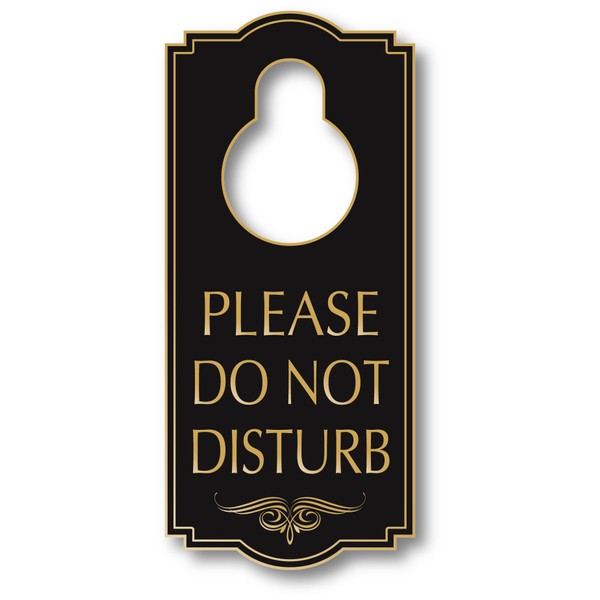 Do Not Disturb Door Hanger Sign, Black/Gold, Engraved, 4" x