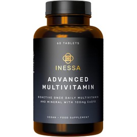 Inessa Multivitamin with CoQ10 100mg, Vitamin D3 2000 IU, K2 100mcg, B Complex, Vitamins A 800mcg, Folic Acid as 5-MTHF 400mcg, Zinc 20mg and Lutein