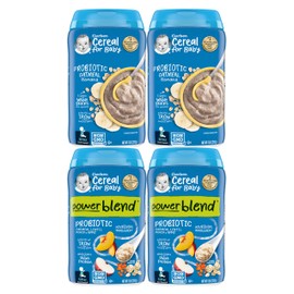 ‎Gerber 2nd Foods Cereal for Baby Variety Pack, 2 Probiotic Oatmeal Banana & 2 Powerblend Probiotic Oatmeal Lentil Peach Apple Variety Pack