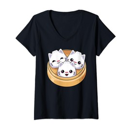 Cute Dumpling Cat Kawaii Dim Sum Cats V-Neck T-Shirt