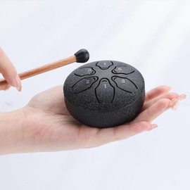 Facmogu Steel Tongue Drum, 6 Notes 3 Inches Rain Drum for Outside, Mini Rain Chime Drum with Bag, Music Book, Drumsticks, Waterlogging Rain Drum for Outside when It Rains - Black (Bowling Pattern)