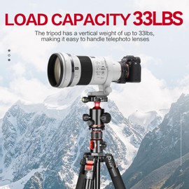 FreeSea 72 inch Camera Tripod,Transverse Center Column Aluminium DSLR Tripod with 360 Degree Ball Head 15kg Load Capacity,Quick Release Plate,Detachable Monopod