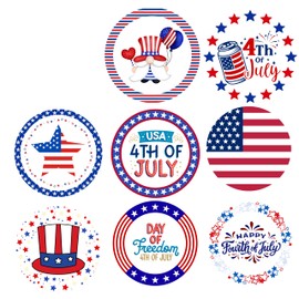 Ouksma 4th of July Edible Cupcake Topper 56 pcs,Flag Star USA Patriotic Cupcake Topper American Independence Day Them 8 Designs Cartoon (Star)