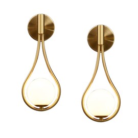 KCO Wall Sconce Mid-Century Drop Design Wall Mounted Light Brushed Brass Wall Lamps, Wall Mount Light Fixture for Bedside Living Room (2 Pack)