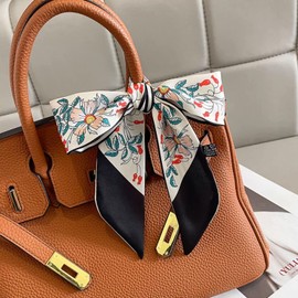 Muaquata Long Floral Skinny Scarf For Women Silk Like Neckerchief Hangbag Handle Hair Head Wraps Belt
