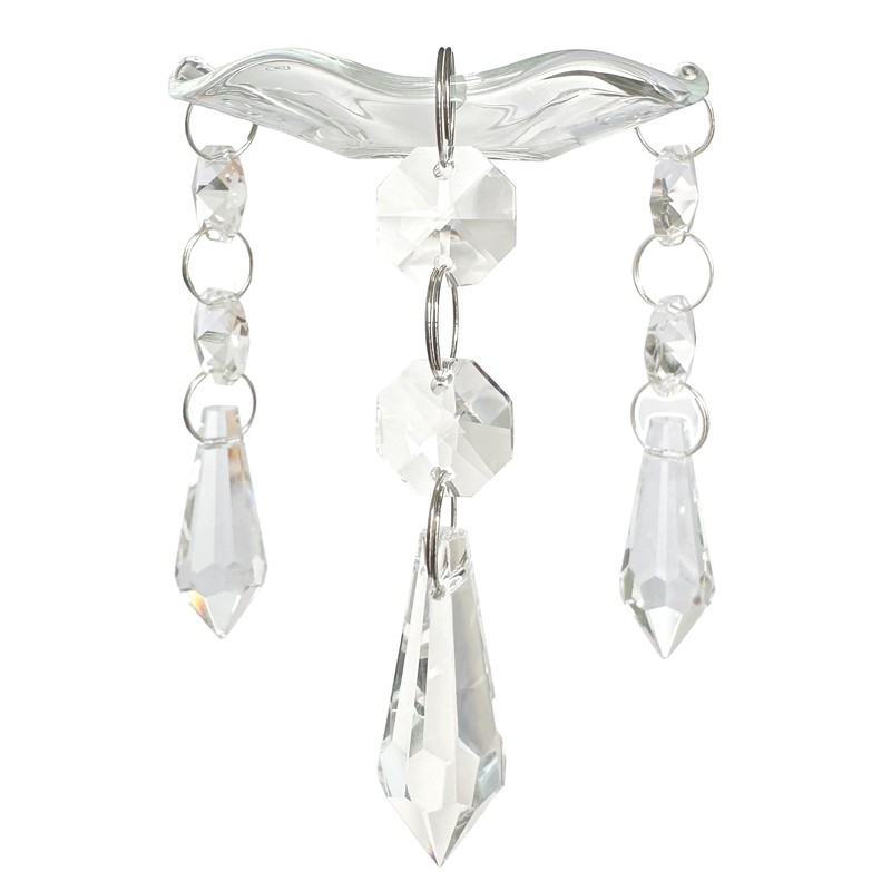 VGEUNA 4 Pieces Bent Glass Candle Bobeches with Crystal Prisms