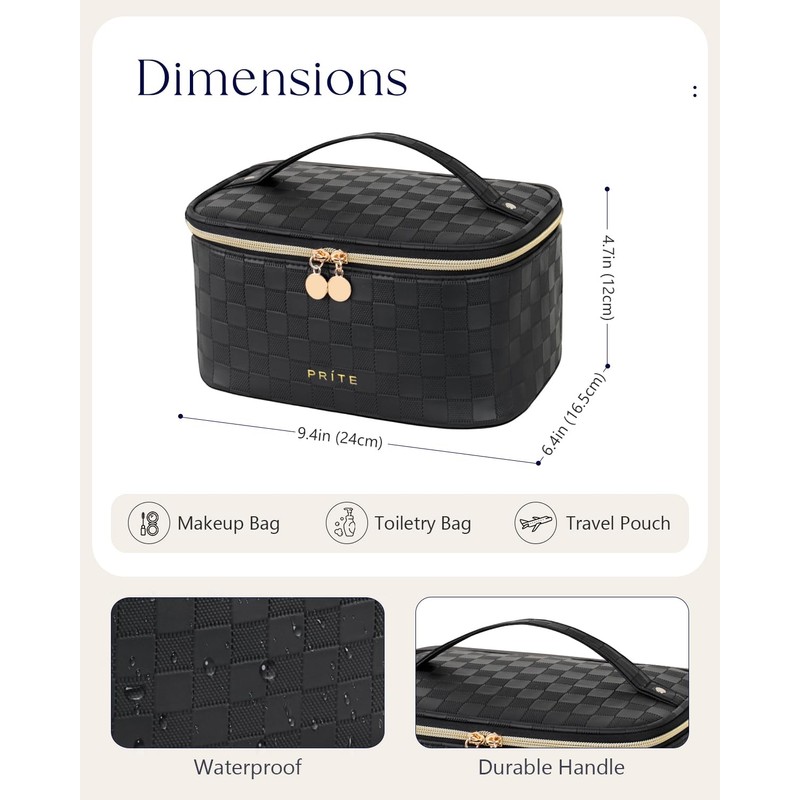 Prite Makeup Bag Portable Cosmetic Organizer with Brush Holder Waterproof
