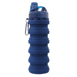 YCTMALL - Botellas de agua plegables para viajes, deportes, portátil, con hebilla de montañismo, 500 ml, silicona impermeable, botella de agua para acampar (color azul oscuro)