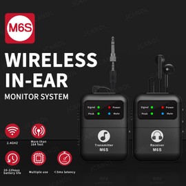 JCANOL Wireless in Ear Monitor System, 2.4G Stereo Wireless IEM System with Beltpack Transmitter Receiver Auto-Pairing, 164ft for Studio, Band, Live Performance
