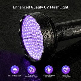 GLOSSDAY Blacklight Flashlight,128 LED UV Flashlights, Upgraded Bright Ultraviolet Flashlight Professional Black Light for Dog/Cat, Hunting Scorpions