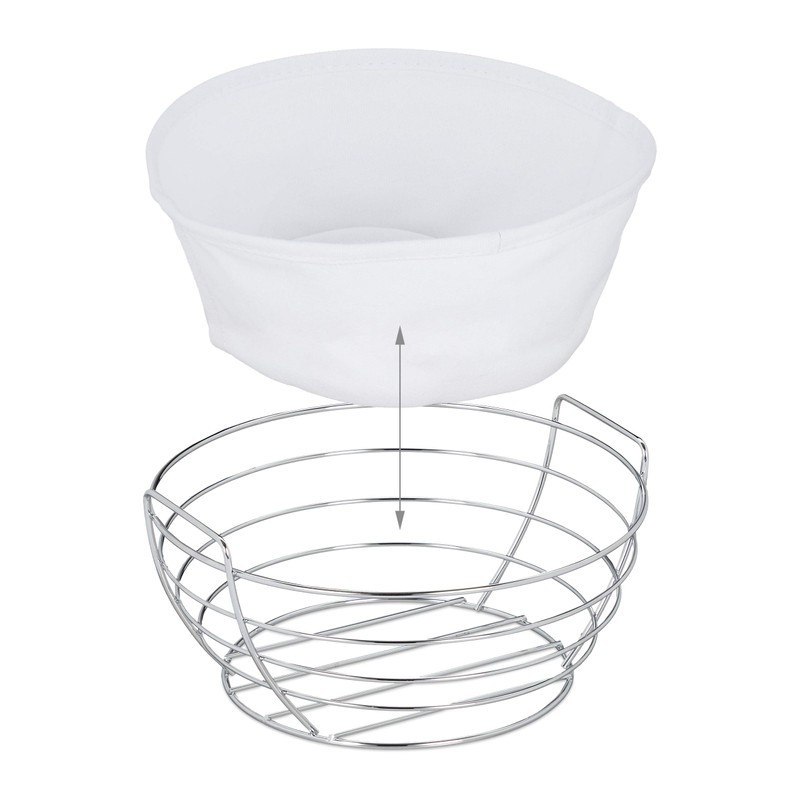 Relaxdays Bread Basket Metal with Removable Fabric Insert, Round, Breakfast