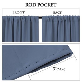 PONY DANCE Rod Pocket Blackout Curtains for Bedroom - Thermal Insulated Room Darkening Curtain Window Drapes for Cafe Kitchen, 52 x 45 Inch, 2 Panels, Blue Haze