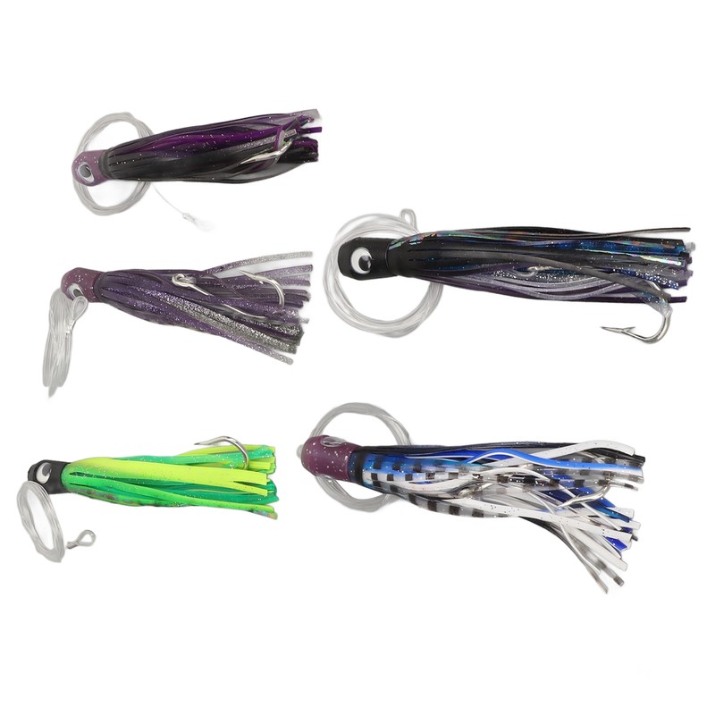 5PCS Saltwater Trolling Lure PVC Squid Skirted Deep Sea Fishing