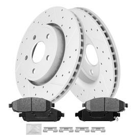 FRaxle Front Brake kit, Drilled & Slotted Brake Rotors and Disc Brake Pads, for 2006-2010 Je-ep Commander, for 2005-2010 Je-ep Grand Cherokee