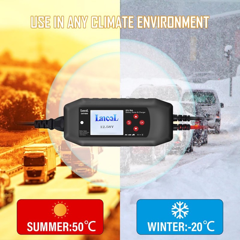 CAT-500 12V Car Battery Tester & Charger, 2-in-1 8-Step Smart