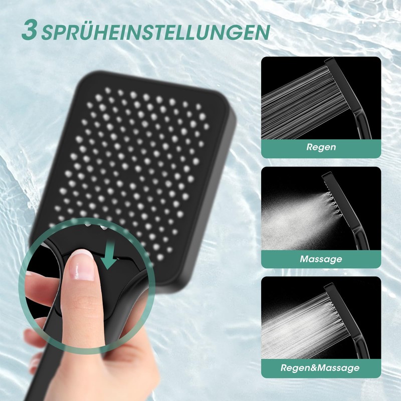 FASDUNT Shower Head 3 Jet Types