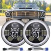 JESUO Pair 7" inch LED Headlights Skull DRL for Chevy