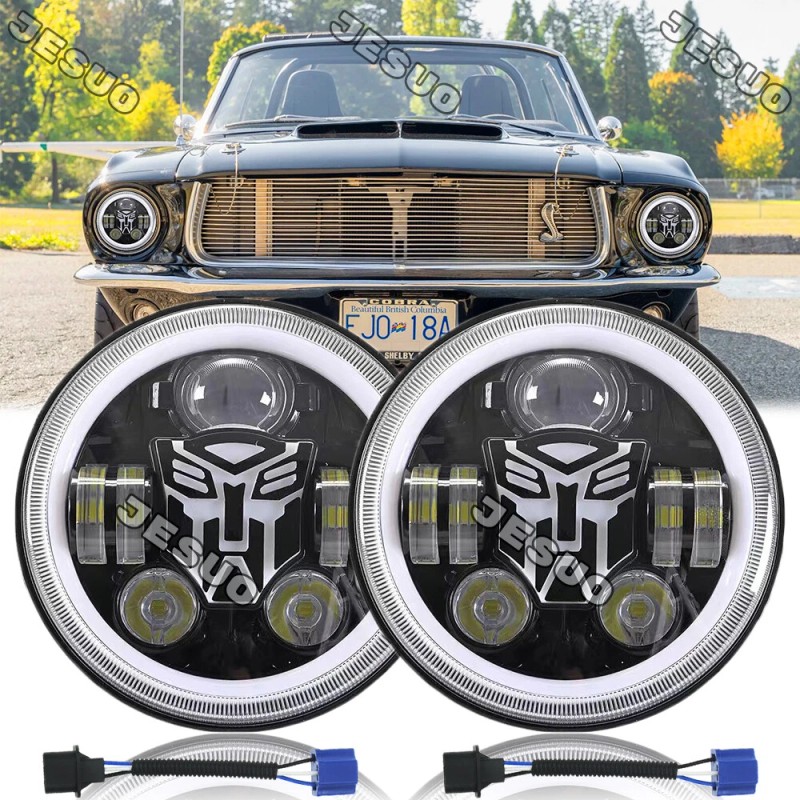JESUO Pair 7" inch LED Headlights Skull DRL for Chevy
