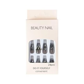 Lwenjing Nail Tips, 24 Pieces, 3D Nail Tips, Handmade Nail Tips, Short, Spring and Summer, Popular, Japanese Style, Cute, Simple, Stylish, Bride, Shiny, False Nails, Double-Sided Tape, Adult