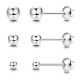 Sanfenly 3 Pairs Ball Stud Earrings Screw Back 925 Sterling Silver Cartilage Earrings Stud 14K Gold Plated Tiny Screwback Earrings For Women 2mm-4mm