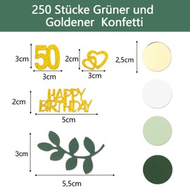 GoldRock Confetti 50th Birthday Decoration Large 2.5 cm - 5.5 cm, Pack of 250 Table Decoration 50th Birthday Woman Decoration 50th Birthday Woman Confetti, Glitter 50th Birthday Decoration Green Gold,