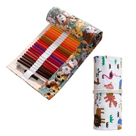 Pack of 2 36 Holes Pencil Roll Canvas Pen Roll Pencil Wrap Washable for Watercolour Pencils Crayons School Students Artist Sketching School and Office, multicoloured, Pencil case