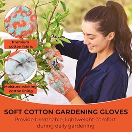 HANDLANDY 4 pares de guantes de jardinería para mujer, guantes de algodón suave con puntos de PVC, guantes de trabajo florales para patio | Ladies Cot