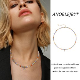 ANOBLEJRY Colorful Beaded Initial Necklaces for Women Monogram I Dainty Gold Necklace Mothers Day Gifts for Mom Gold Jewelry for Women Birthday Unique