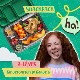 AOHEA Stainless Steel Bento Box Kids, Kids Metal Bento Lunch Box BPA Free Lunch Box Containers 304 Stainless Steel Bento Box for School and Office(Green)