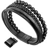 murtoo Mens Bead Leather Bracelet, Natural Bead, Steel and Leather